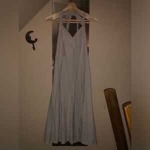 Flowy tan backless halter top dress